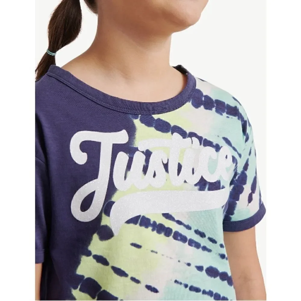 Justice Girls Tie Dye Ringer Short Sleeve T-Shirt, Size L